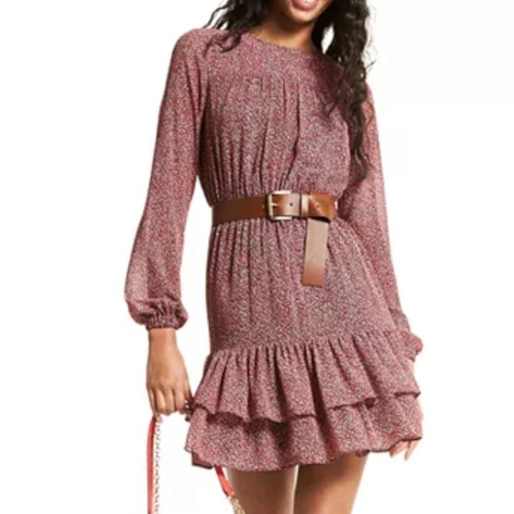 Michael Michael Kors Maroon Red Spring Ruffled Mini Dress